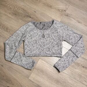 Gymshark Fleur Texture Crop Long Sleeve Top Grey Speckled Thumbholes Size Small